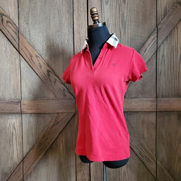 Burberry Tops - Burberry Red Check Collar Polo